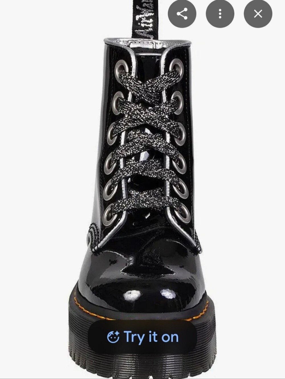 NEW!! Dr Martens Patent MOLLY Platform Boots w/ Silver Contrast Accents. Size 8 - Picture 4 of 13